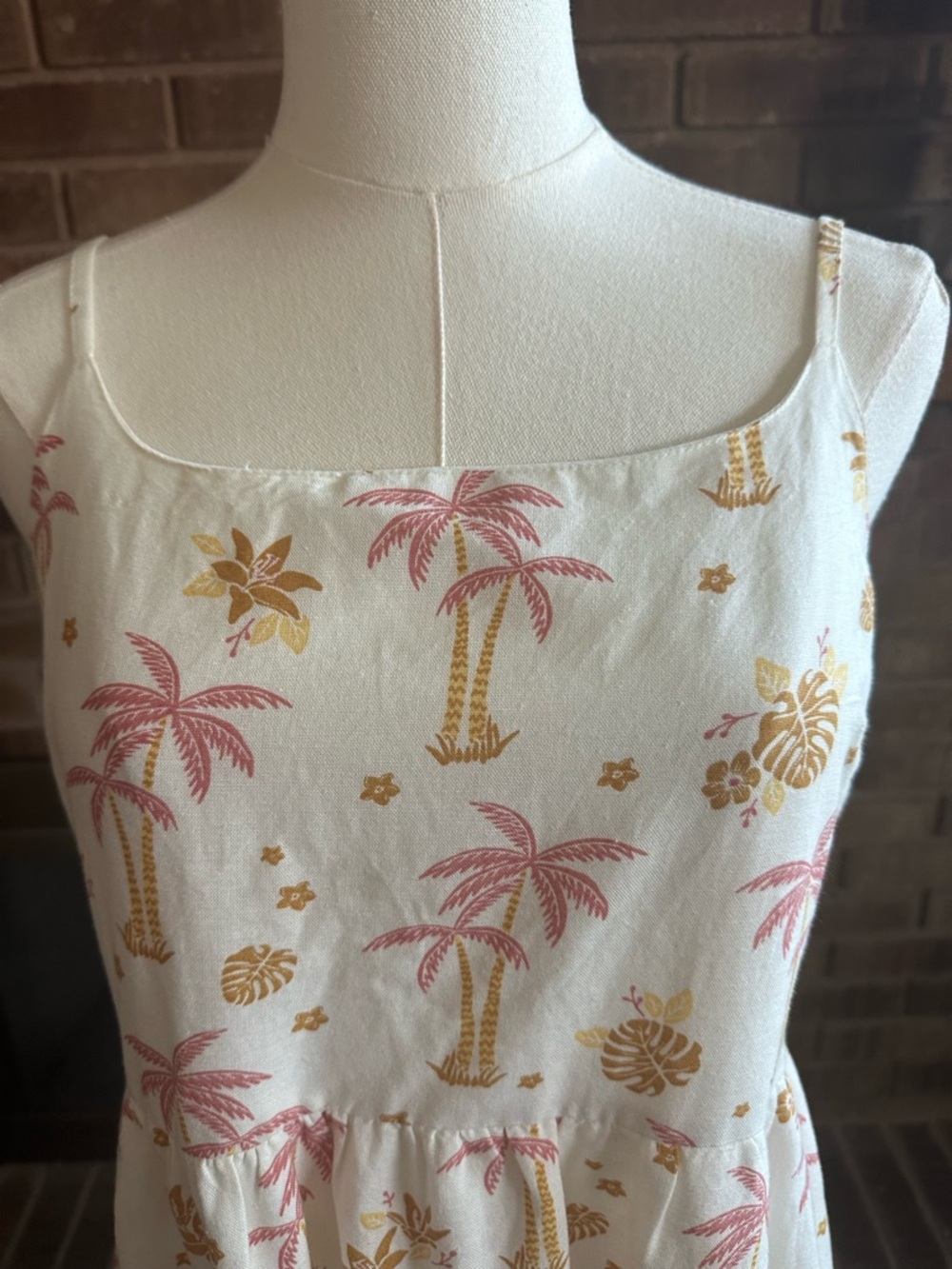 Japna Tropical Palm Tree Midi Dress Boho Coastal Vacation Twee Ivory Pink M - Picture 3 of 5